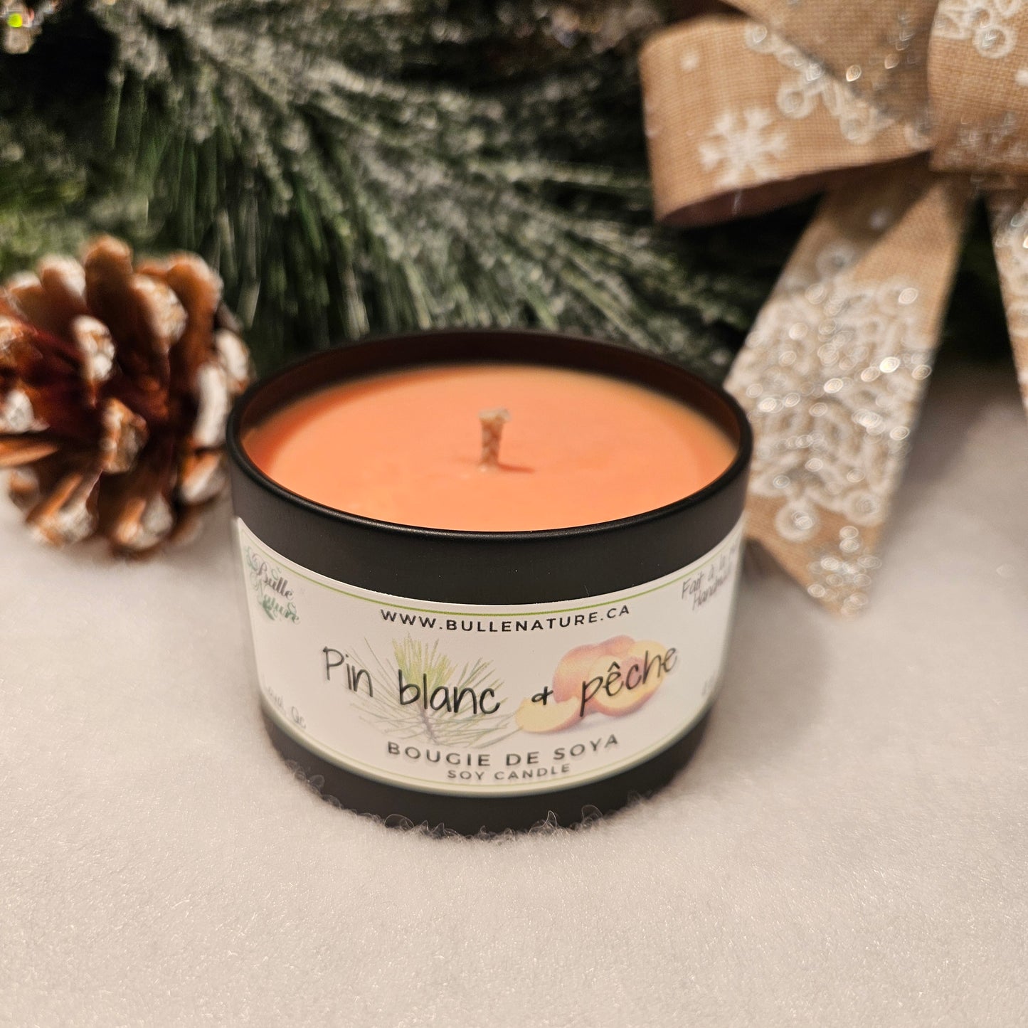 Bougie de soya - Pin blanc et pêche